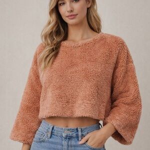 Madewell Superfurry Boxy Pullover Lined 3/4 Sleeve Cropped Sweater Size XXL